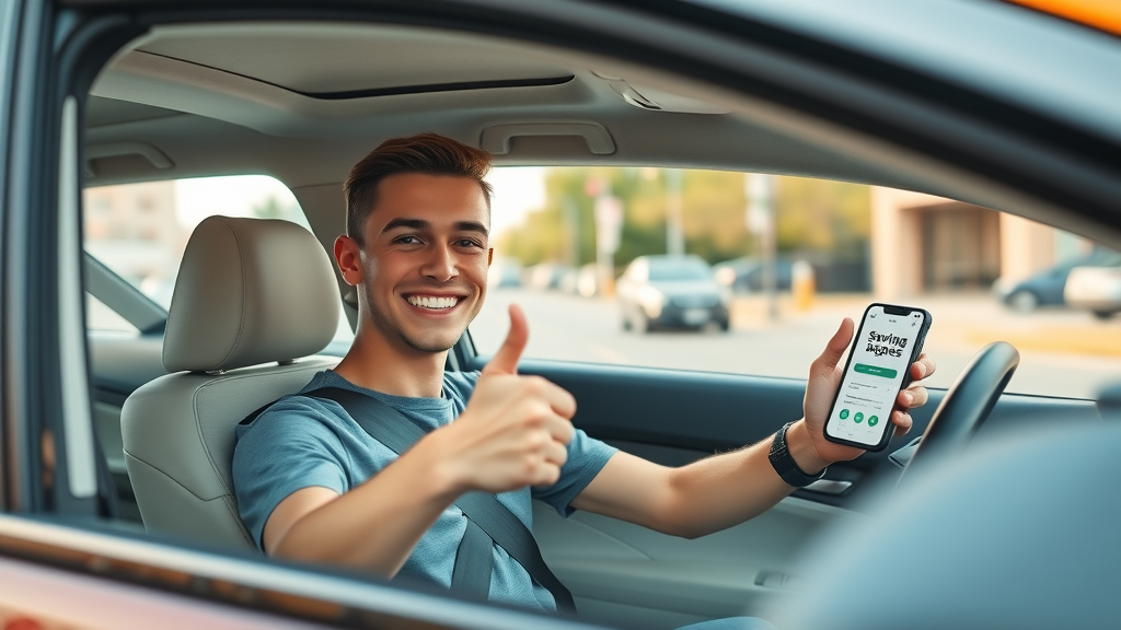 happy driver after saving money, cheapest car insurance Columbia SC, affordable rates, modern sedan