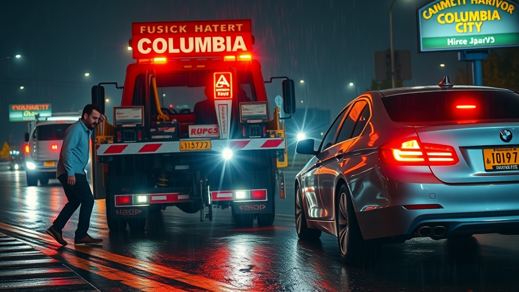 roadside assistance nighttime car insurance columbia sc tow truck scene south carolina