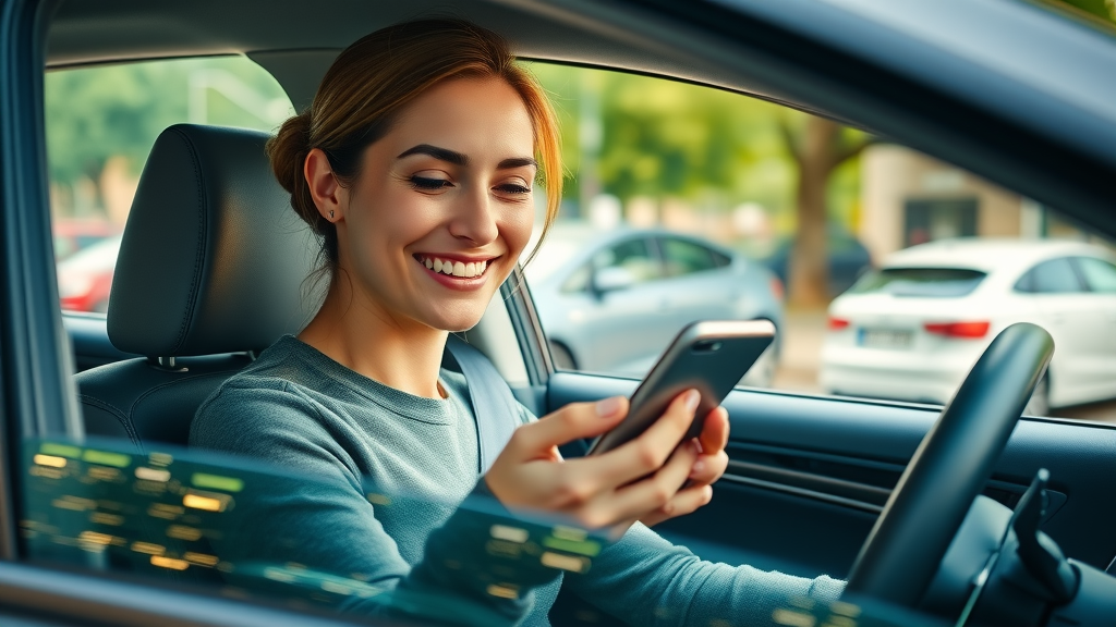 female driver in columbia south carolina receiving car insurance discount confirmation