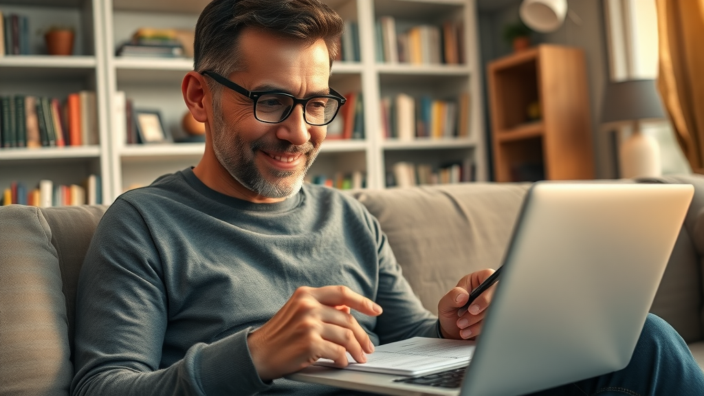 adult reviewing credit report on laptop for improving credit score and cheap car insurance south carolina