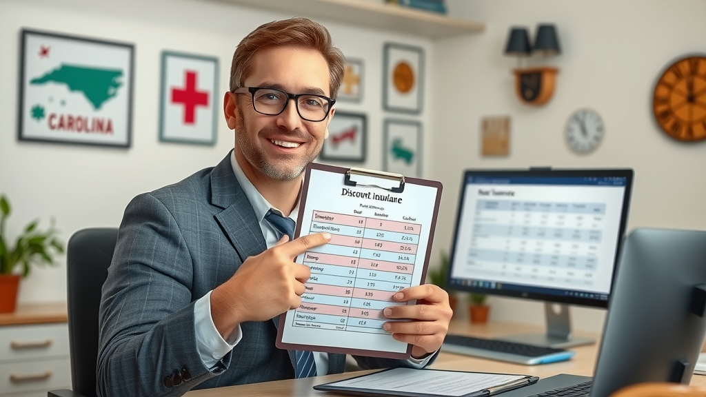 insurance agent showing discounts and bundled insurance options, south carolina car insurance rate savings