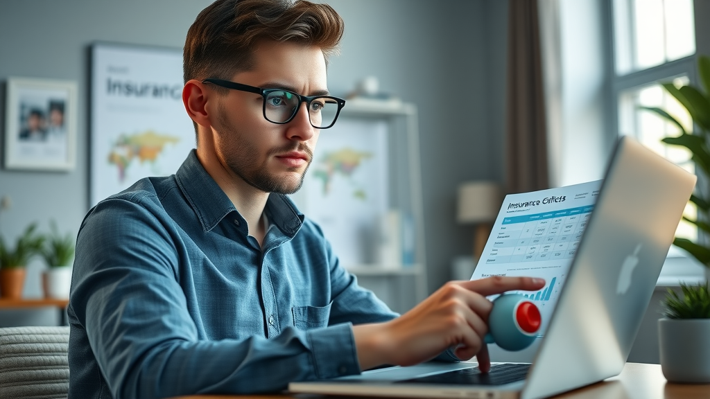 motivated young professional, strategic, using a laptop and insurance comparison charts, analyzing options, Photorealistic High Fidelity Lifelike, background is a modern home office with Columbia SC details, highly detailed, glowing screens and coffee mug, blue-gray palette, window daylight, shot with a macro lens.