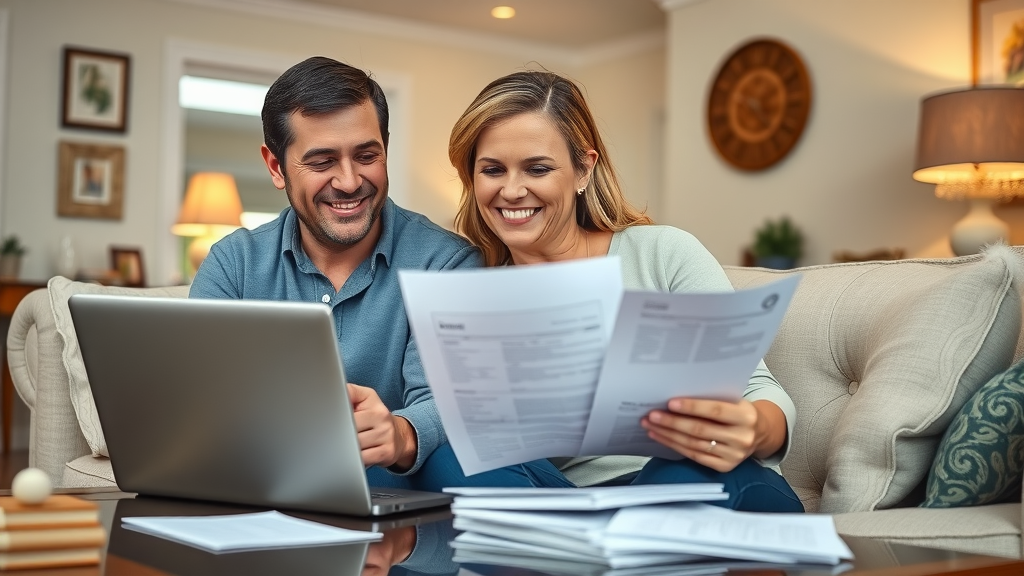 Young Columbia couple reviewing insurance quotes online and discussing options for best coverage; insurance quote columbia sc