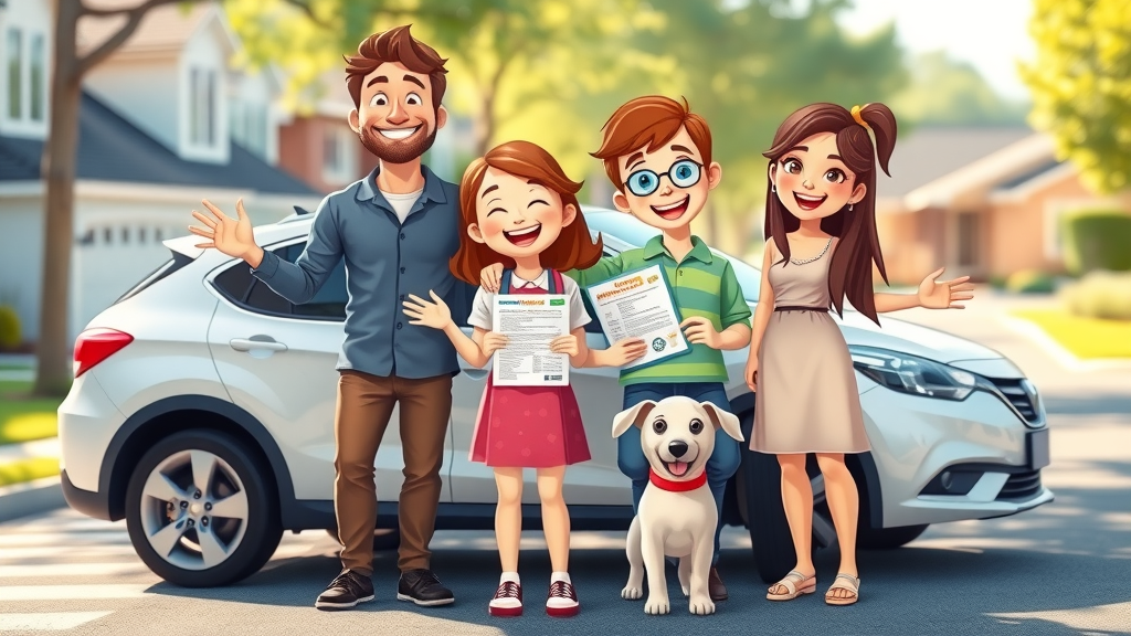 Cheerful Columbia SC family with affordable car insurance documents by their car