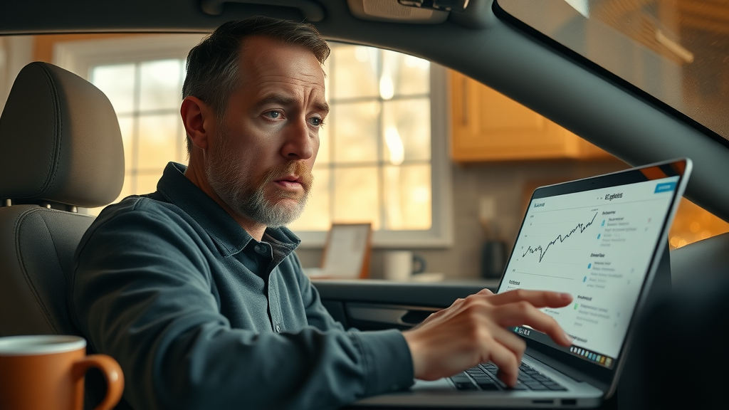 Concerned Columbia SC driver examining rising car insurance expenses at home kitchen