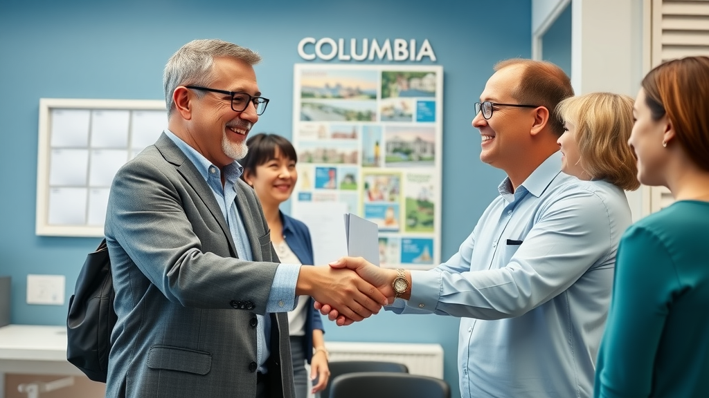 Columbia residents discussing insurance with a knowledgeable agent, happy after securing coverage; columbia sc insurance company