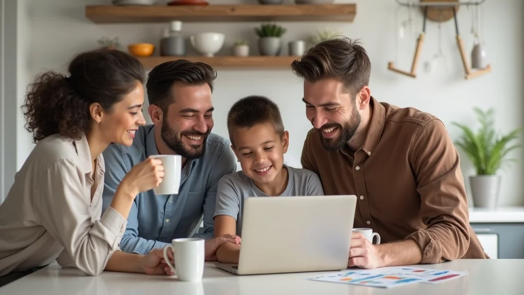 family comparing cheapest homeowners insurance quotes - Columbia SC, kitchen, home insurance near me, positive