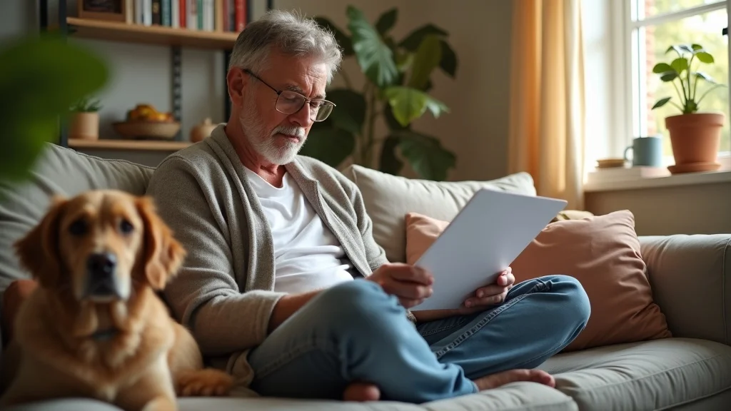 attentive homeowner reviewing home insurance policy near me - Columbia SC, cozy living room, insurance paperwork, focused