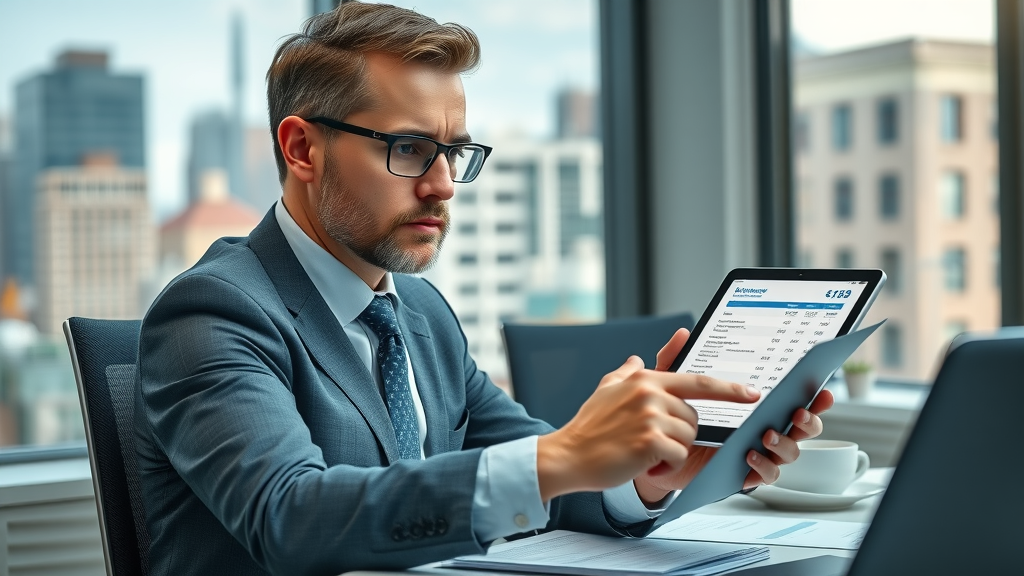 Insurance agent reviewing renters insurance cost breakdown with Columbia, SC client in modern office setting